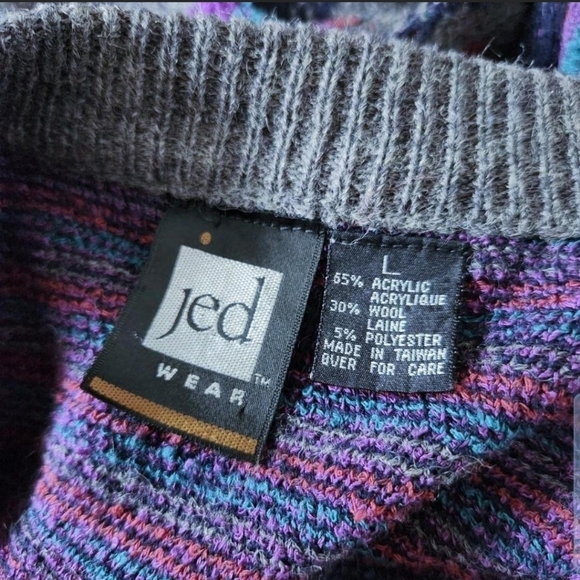 Vintage Jed Wear Abstract Knit Eclectic Grandpa V-neck Unisex Cardigan - Size L - Picture 9 of 9